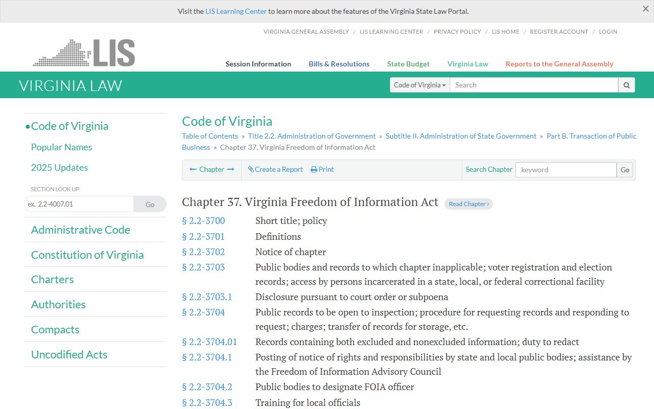 Virginia Freedom of Information Act - Public Records Access
